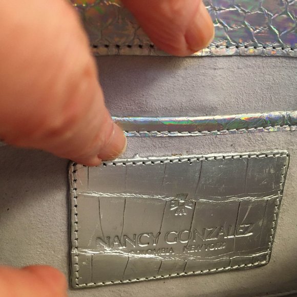 Auth Brand New Nancy Gonzalez GENUINE PYTHON silver mirror Gotham clutch + strap - Picture 12 of 14